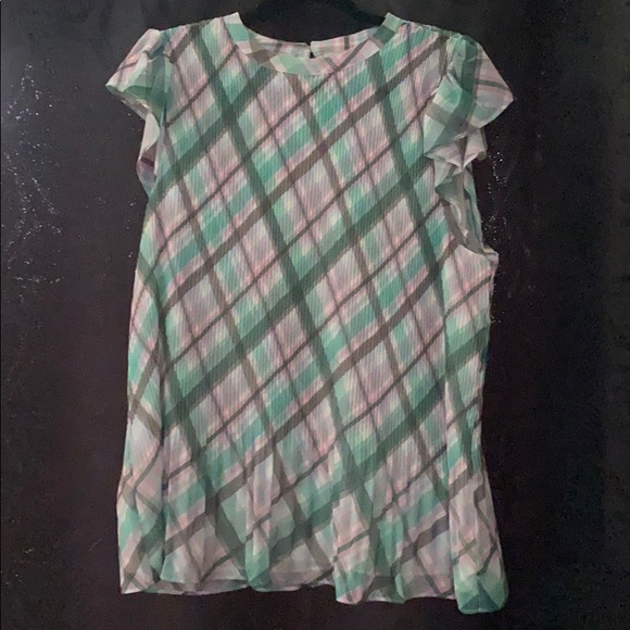 Ann Taylor • Plaid Flutter Sleeve Top - Picture 2 of 9